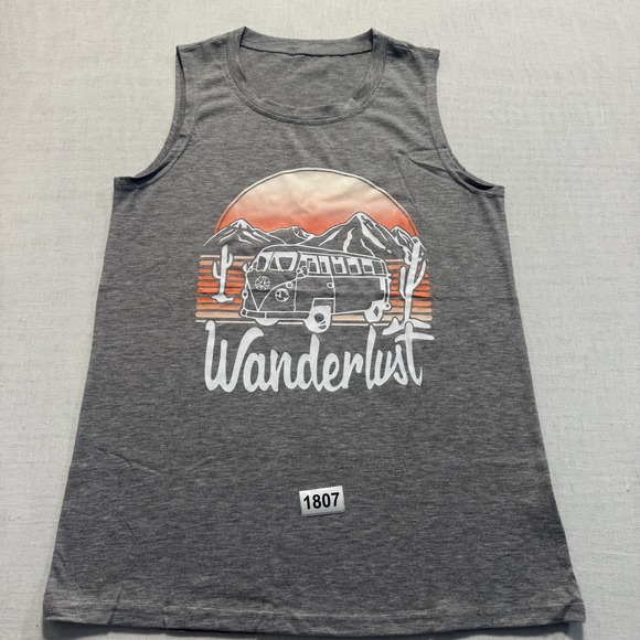 Tops - Unbranded Wanderlust Graphic Tank Top Womens Small Gray Excellent‎